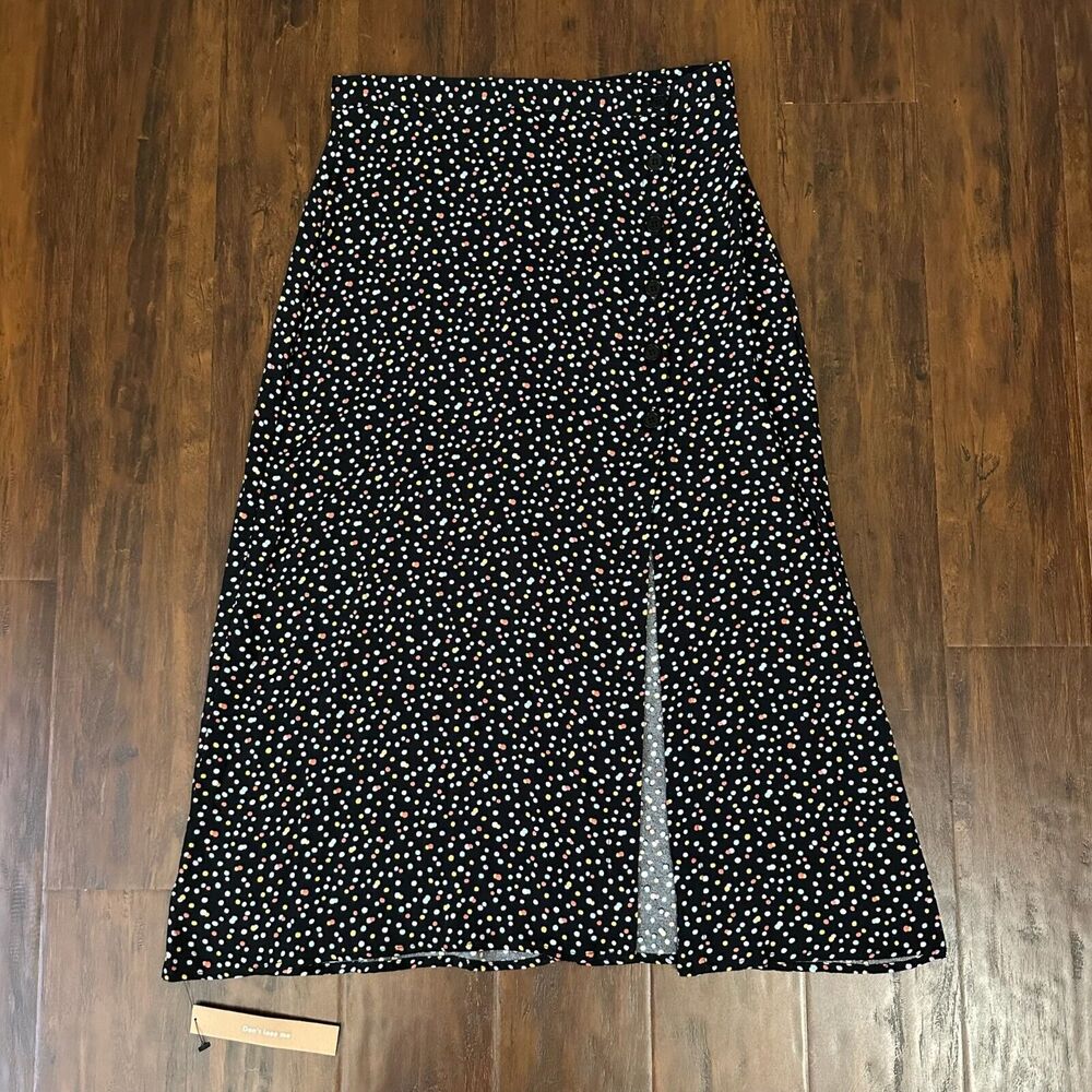 REFORMATION Polka Dot Skirt Black Side Slit Whimsigoth Retro NWT - Picture 3 of 9